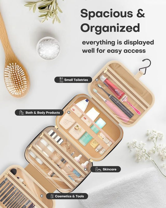 HOTOR Travel Toiletry Bag for Women & Men, Waterproof Makeup Bag with Hanging Hook and Multiple Pockets, Cosmetic Bags for Women, Travel Essentials, 11.2'' x 3.2'' x 8.9'', Black