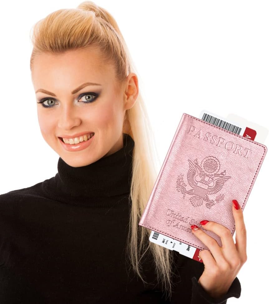Passport and Vaccine Card Holder Combo, Passport Cover with Vaccine Card Slot, Wallet, Passport Case Holder for Women and Men(AE-Rose gold