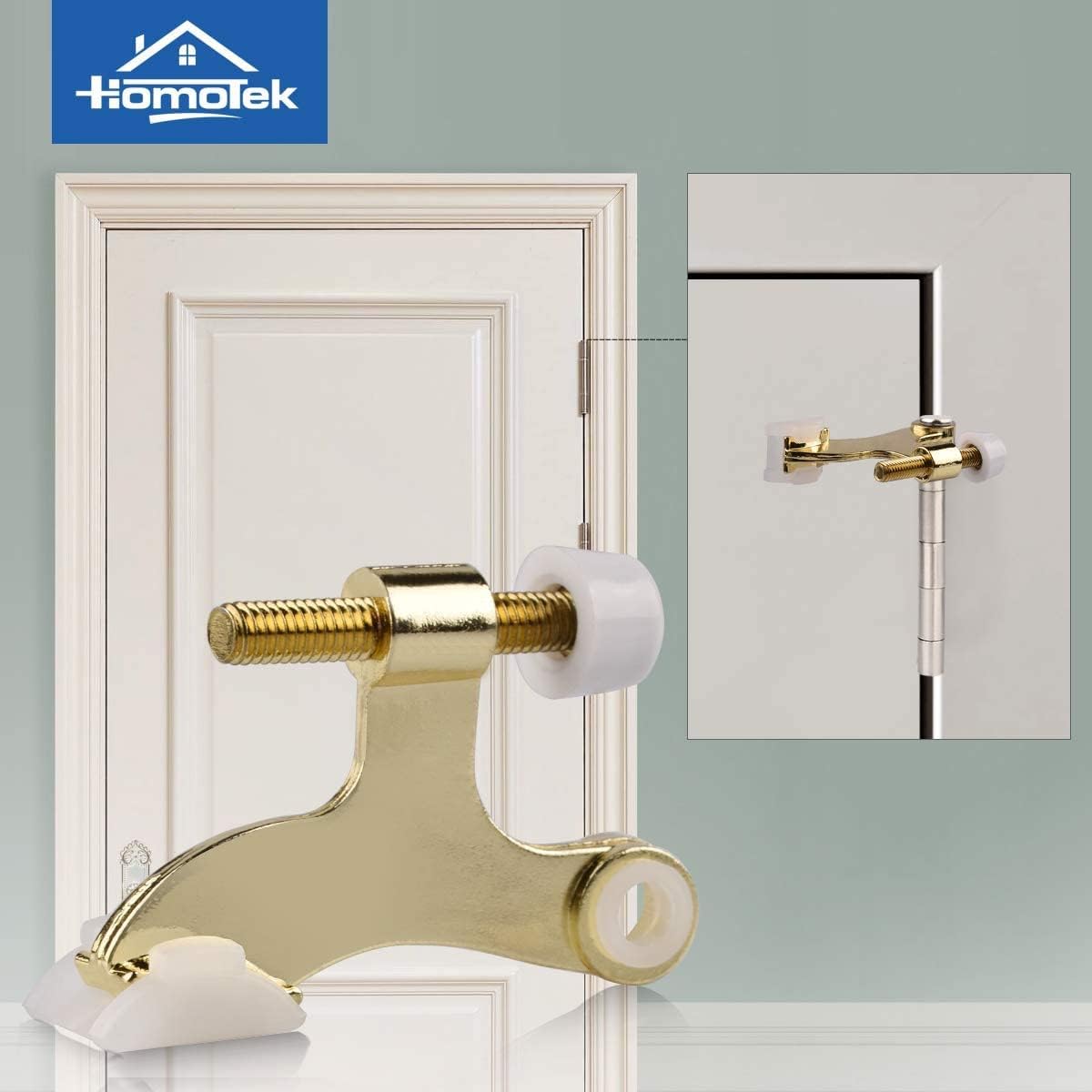 HOMOTEK 36 Pack Hinge Pin Bright Brass Door Stopper, Gold Door Stops, Adjustable Deluxe Heavy Duty Door Stopper 2-1/2"x1-3/4”,with White Rubber Bumper Tips