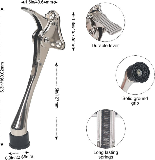 6 Inch Kick Down Door Stoppers for Bottom of Door, Heavy Duty Kickdown Door Stop, One Touch Kick Down Door Stoppers 1 Pack Satin Nickel