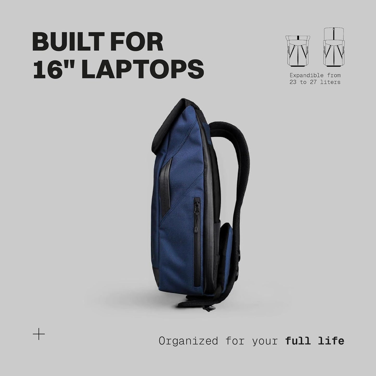 The Frenchie Co. - SL Speed - Expandable Ballistic Nylon Backpack - Anti-Theft Magnetic Closure - Self-Adjusting Comfort Straps, Lightweight, Water-Resistant, 16 inch Laptop Compartment, Carry-on