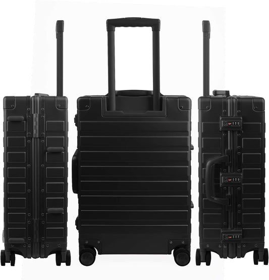 TRAVELKING All Aluminum Luggage with TSA Locks Metal Hard Shell Zipperless Spinner Alloy Metal Suitcase (Cool Metallic, 24 Inch)