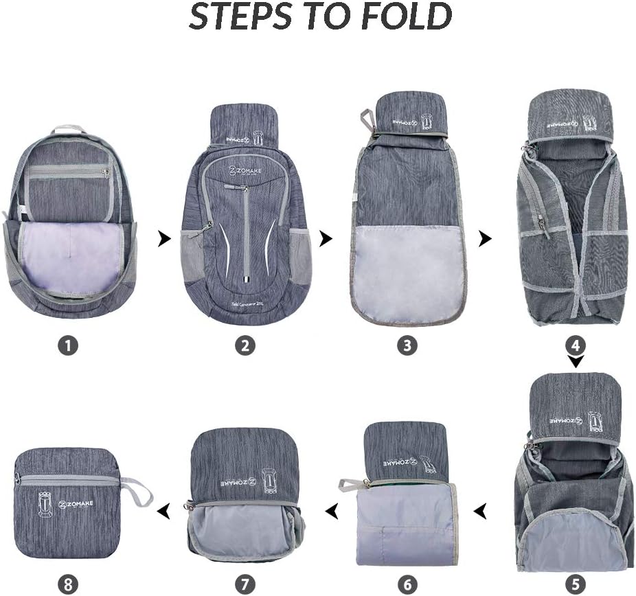 ZOMAKE 25L Ultra Lightweight Packable Backpack, Foldable Hiking Backpacks Water Resistant Small Folding Daypack for Travel(Black)