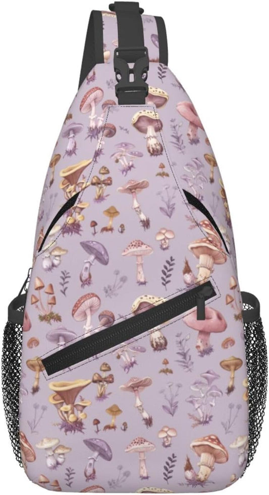 SUPLUCHOM Sling Bag Mushrooms Vintage Botanical Hiking Daypack Crossbody Shoulder Backpack Travel Chest Pack for Men Women