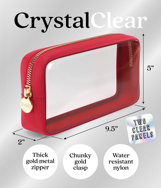 Clear Makeup Bag Zipper Pouch, Transparent Cosmetic Case Organizer, TSA Approved Travel Toiletry Case, Travel Accessories Essentials Makeup Tote for Women, Small Cute Make up Bag for Purse - Ruby