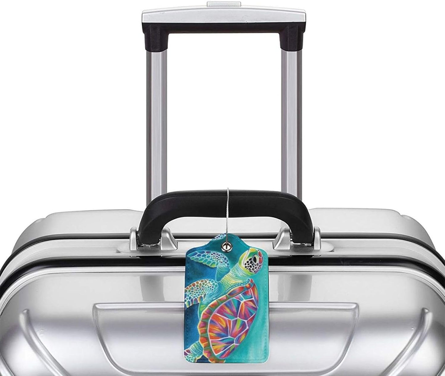 Sea Turtle Leather Luggage Tag with Stainless Steel Ring, Fun Name Id Card Cover Travel Bag Tag Set, Suitable for Travel Bag Luggage Women Men 2 PCS