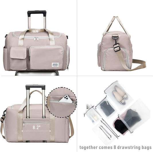 NPBAG Women Travel Duffel, Multi Functional Large Expandable Weekender Carry-on Tote, Gym Workout Overnight Bag, Mommy Hospital Bag for Labor and Delivery