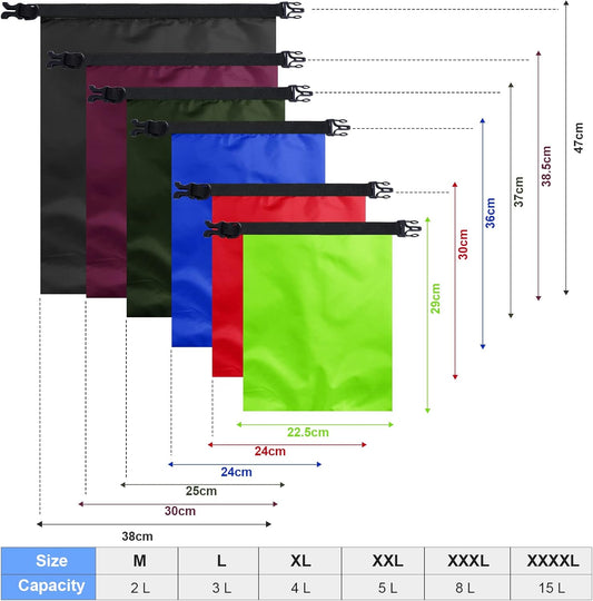 Shappy Waterproof Dry Bag Set 6 Sizes Lightweight Sacks and Long Adjustable Shoulder Strap Outdoor Water Proof Keep Gear Dry Bag Stuff Sacks for Backpacking, Boating, Hiking, Camping