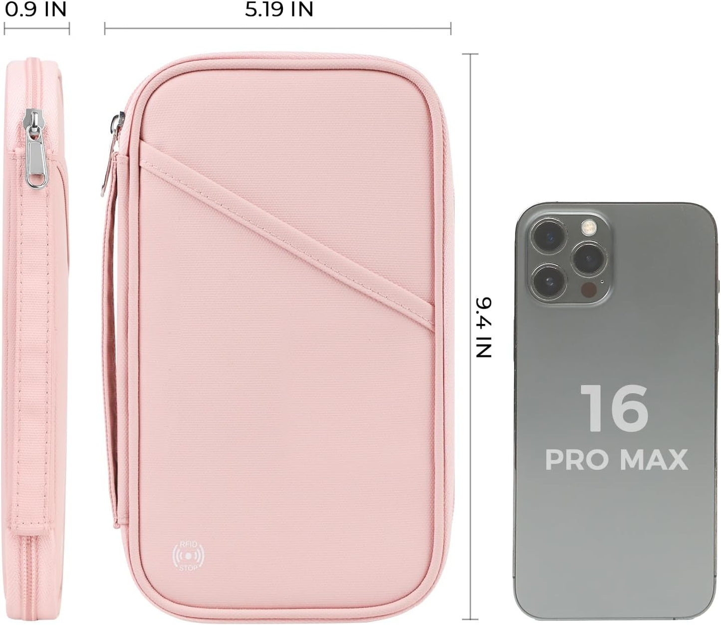 Travel Passport Wallets, Airtag Lightweight Family Passport Holder With RFID Blocking Passport Cover Case Waterproof Bag Document Organizer for Men and Women-pink