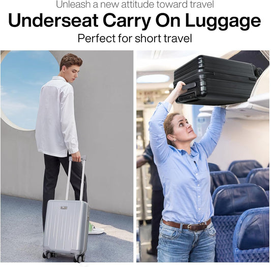 18-inch Carry-on Boarding Luggage: Equipped with Movable Wheels, TSA Approved,Under the Seat, Hard Shell Construction, Lightweight Bag with Essential Accessories (Pearl Silver)