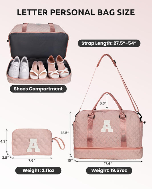 Preppy Stuff for Teenage Girl Gifts-Initial Duffle Bag with Shoe Compartment, Weekender Bag, Monogram Overnight Bag, Letter Travel Bag with Makeup Bag,Birthday Gift for Women Girl (Letter Q)