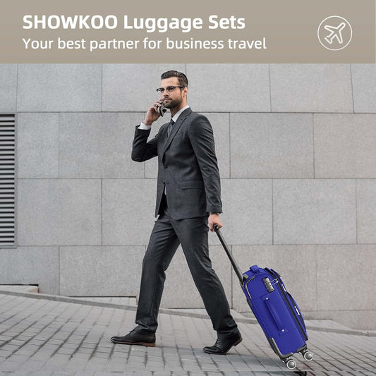 SHOWKOO Luggage Sets 3 Piece Softside Expandable Lightweight Durable Suitcase Sets Double Spinner Wheels TSA Lock Royal Blue (20in/24in/28in)
