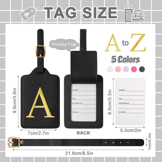 Personalized Initial Luggage Tags for Suitcase TSA Approved, Black Leather Cute Luggage Tag with Privacy Cover Name Card, Embroidered Custom Luggage Tags Travel Backpack Tags Gifts for Women Kids(A)