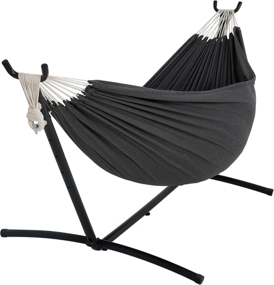Lazy Daze Hammocks Double Hammock with 9ft Space-Saving Steel Stand Includes Portable Carrying Case, 450 Pounds Capacity (Dark Grey)