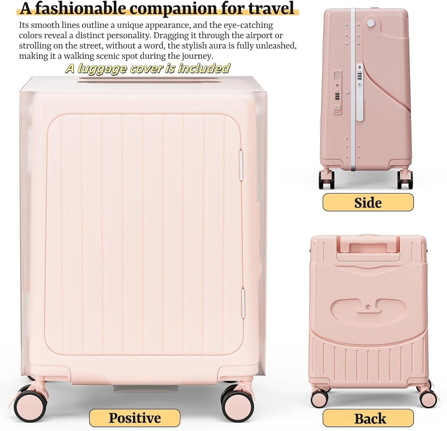 20" Hardshell Carry On Suitcase with Seat for Kids & Adults,Travel Luggage with Front Pocket & 4 Lockable Spinner Wheels, TSA Lock, USB Port, Luggage Cover, Safty Seatbelt