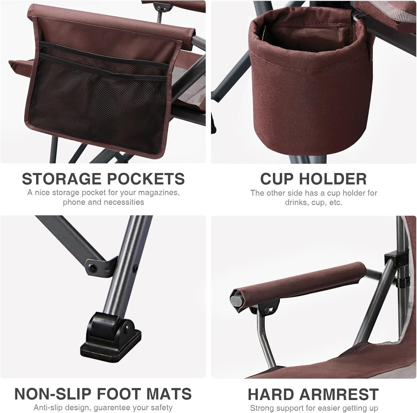 EVER ADVANCED Oversized Folding Camping Chair, for Adults Heavy Duty Lawn Chair with Side Pockets, Portable Collapsible Quad Chair for Outside, Support Up to 500lbs, Red 2Pack