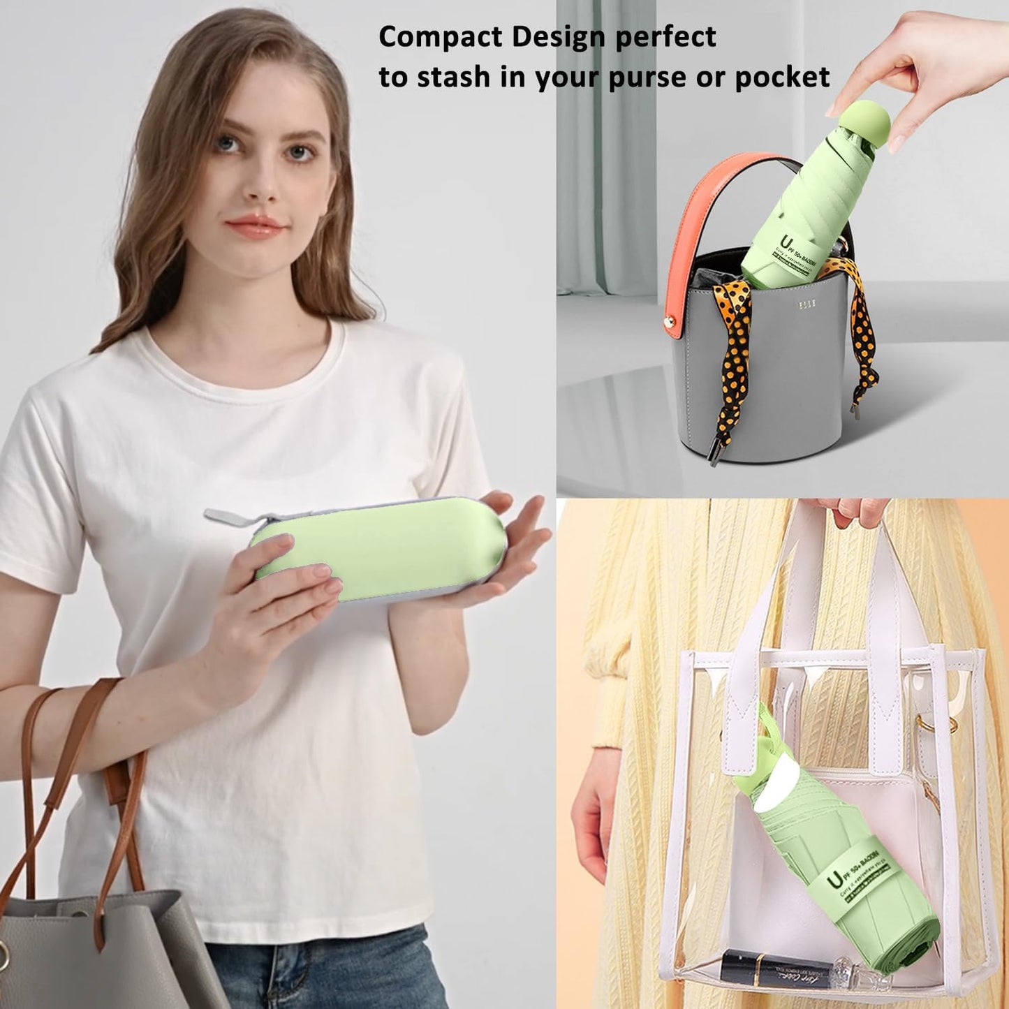 BAODINI Travel Mini Umbrella for Purse With Case Small Compact UV Sun Protection Sun Lightweight Tiny Pocket Umbrella for Women Kids and Men