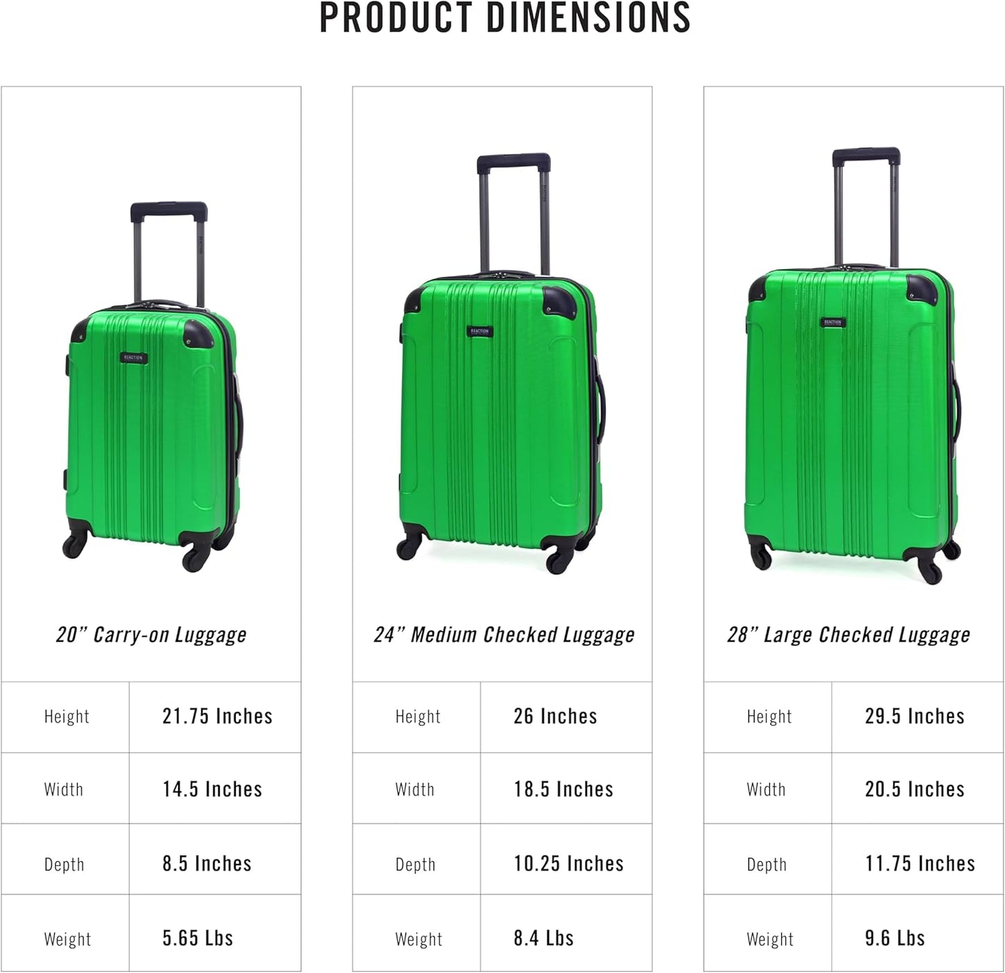 Kenneth Cole REACTION Out of Bounds Lightweight Hardshell 4-Wheel Spinner Luggage, Kelly Green, 28-Inch Checked