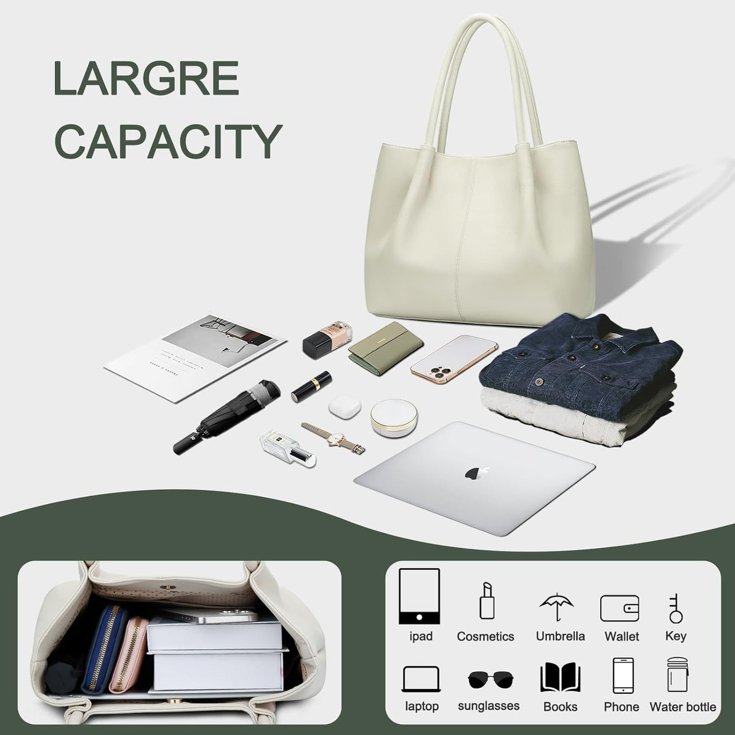 KKXIU Tote Bag for Women Vegan Leather Shoulder Purse Large Capacity Travel Bag