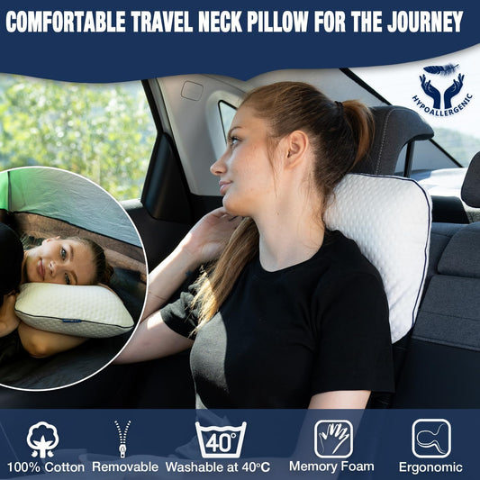 Travel & Camping Comfortable Memory Foam Pillow – Easy to Carry Portable Bag – Temperature Regulating Pillow Case (White)