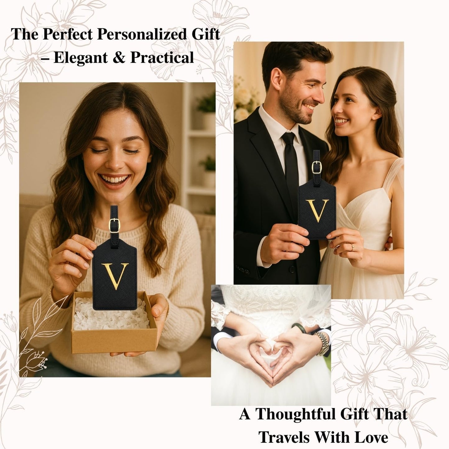 Luggage Tag PU Leather for Suitcase Baggage Handbag Travel Bag Label Suitcase Tag Label Tag w. Name Card & Privacy Cover (V)