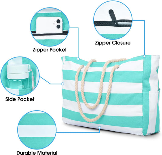 Becokan Beach Bags for Women Large Waterproof Beach Tote Bag Zipper Beach Bags Waterproof Sandproof Swim Pool Bag Large Tote