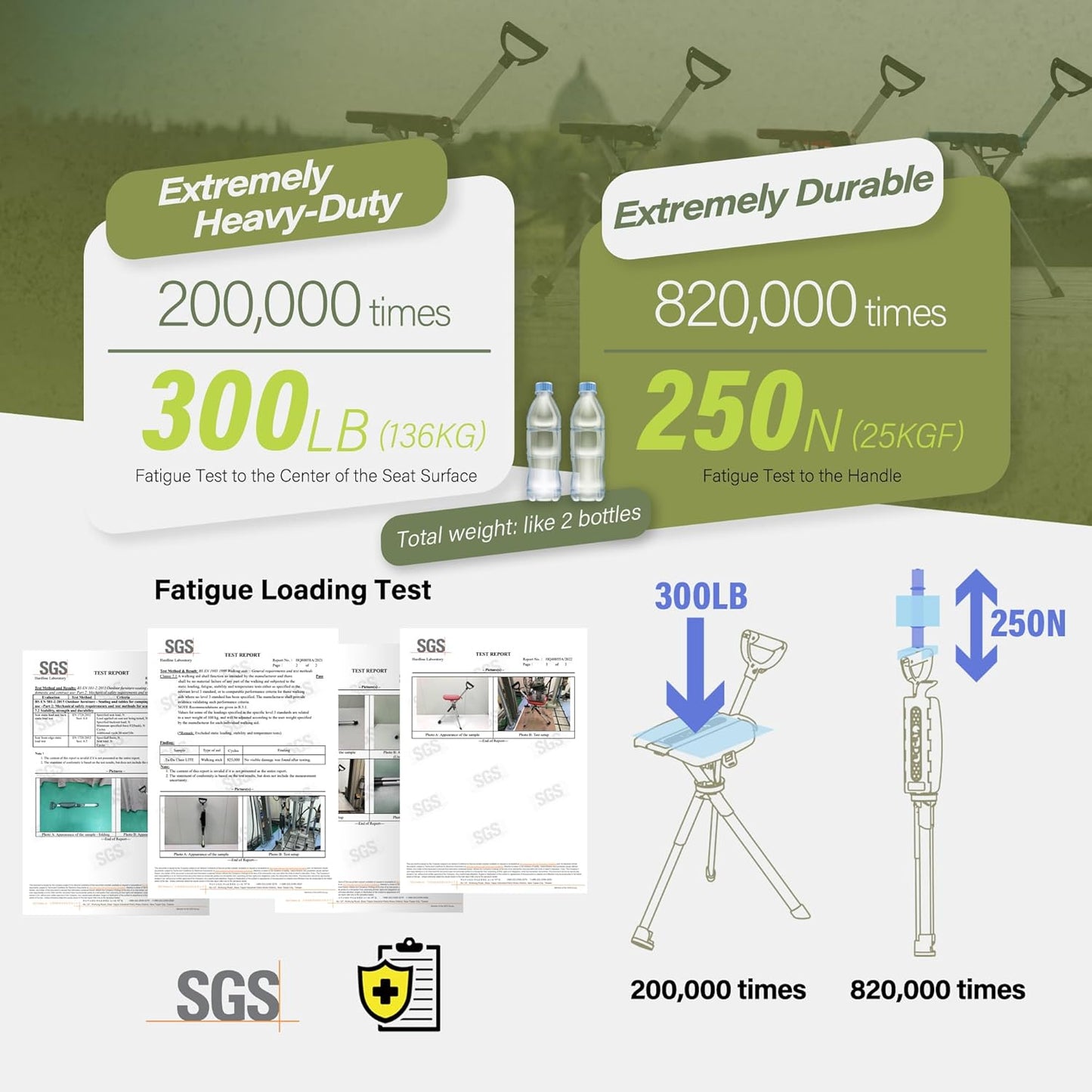 STEP2GOLD Ta-Da Chair Series 2- Portable Walking Stick, Cane with Seat, Foldable Chair, Hiking Stick, for Camping, Hiking, Lightweight Aluminum, Easy Carry, Anti-Slip