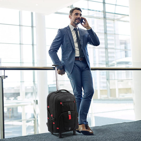 LOVEVOOK Rolling Laptop Backpack with Wheels, Waterproof Travel Carry On Business Backpack for Men, Fits 17 inch (17 inch, Black)