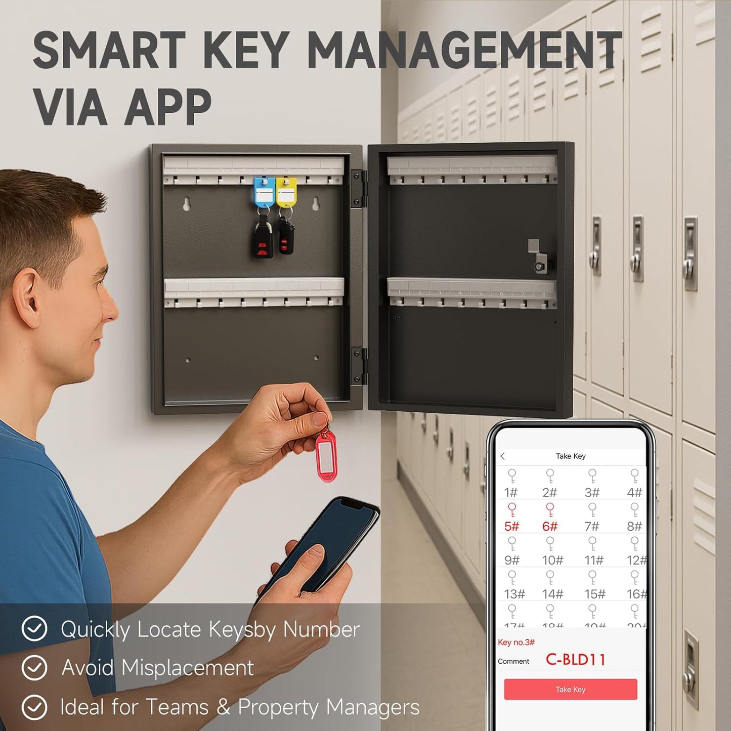 48 Key Cabinet Organizer, Key Lock Box, Key Safe Security Storage Lockbox Holder for Valets, Hotels, Car and House Keys, Key Keeper Box – Black