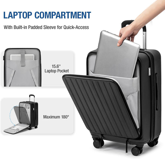 KYME 22-Inch Hardside Suitcase - Small Luggage, 100% PC Hard Shell with Laptop Compartment, TSA Lock, Double Wheels for Men & Women, Black