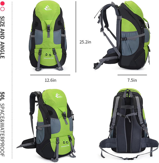 Bseash 50L Hiking Backpack, Water Resistant Lightweight Outdoor Sport Daypack Travel Bag for Camping Climbing Skiing Cycling (Green - No Shoe Compartment)