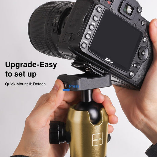 Geekoto 73-Inch Camera Tripod - Lightweight DSLR Tripod with 360° Ball Head & Quick Release Plate, Supports Up to 33.07 lbs, Portable for Travel & Outdoor Photography