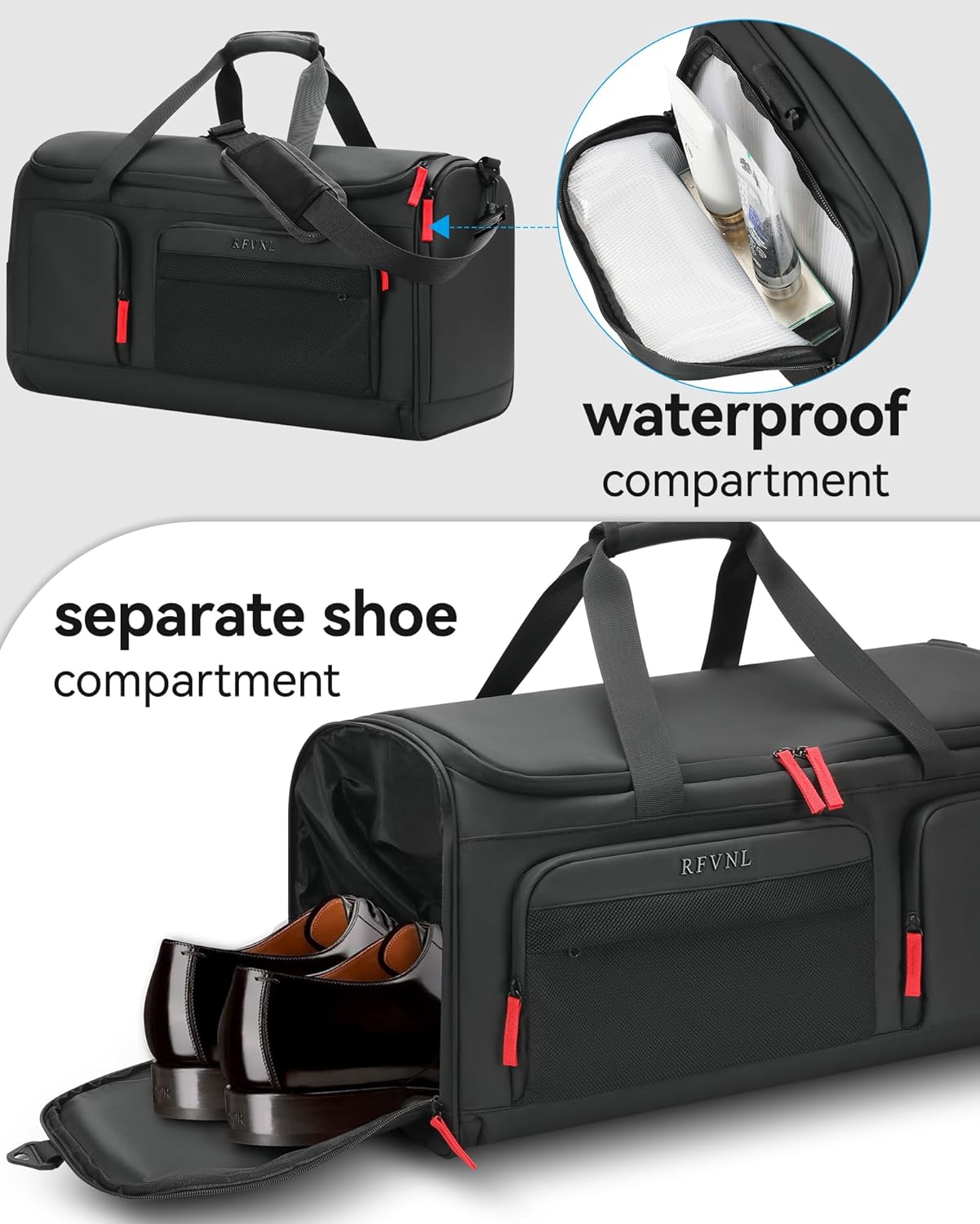 Large 3 In 1 Waterproof Garment Duffle Bags for Travel with Shoe Compartment, Mens Carry On Convertible Garment Bags for Travel Combo with Wet Compartment, Suit Bag Travel for Men and Women (black)