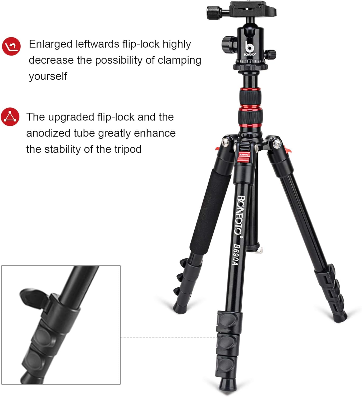 BONFOTO B690A Camera Tripod for Travel,Lightweight Aluminum Portable DSLR Tripod with 360 Degree Ball Head and Carry Bag, Camera Stand for Ring Light & Canon Nikon Sony DSLR