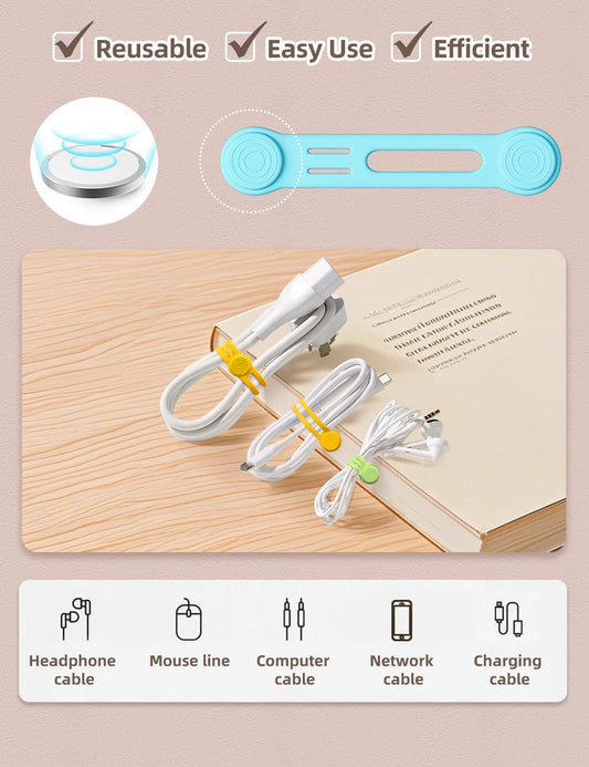 Kanemc Magnetic Cable Organizer For Cords, Cord Wrap Silicone Zip Ties Twist Ties Magnet Strap For Smartphone Charger Earphone Video Game USB C Cables (Macaron Color, S-size)