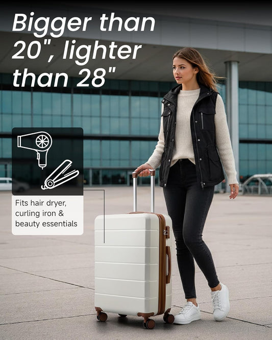 24 Inch Luggage with Spinner Wheels, Expandable Hardside Medium Checked Suitcase, Black