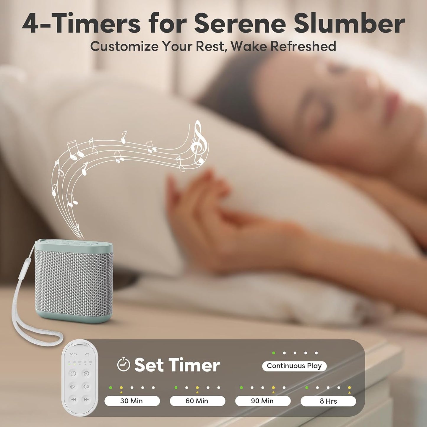 Portable White Noise Machine for Sleeping, Travel & Hotel - 52-Hour Lasting Mini Noise Machine with 21 Quality Non-looping Sounds, Headphone Jack, Memory, Timer for Adults (Green)