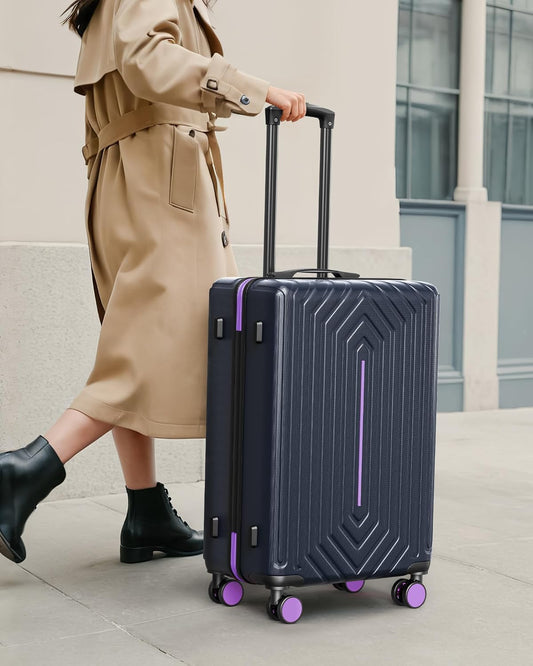28 inch Luggage Hardside and Lightweight Suitcase with Spinner Wheels TSA Lock for Travel Business, Purple With Dark Blue