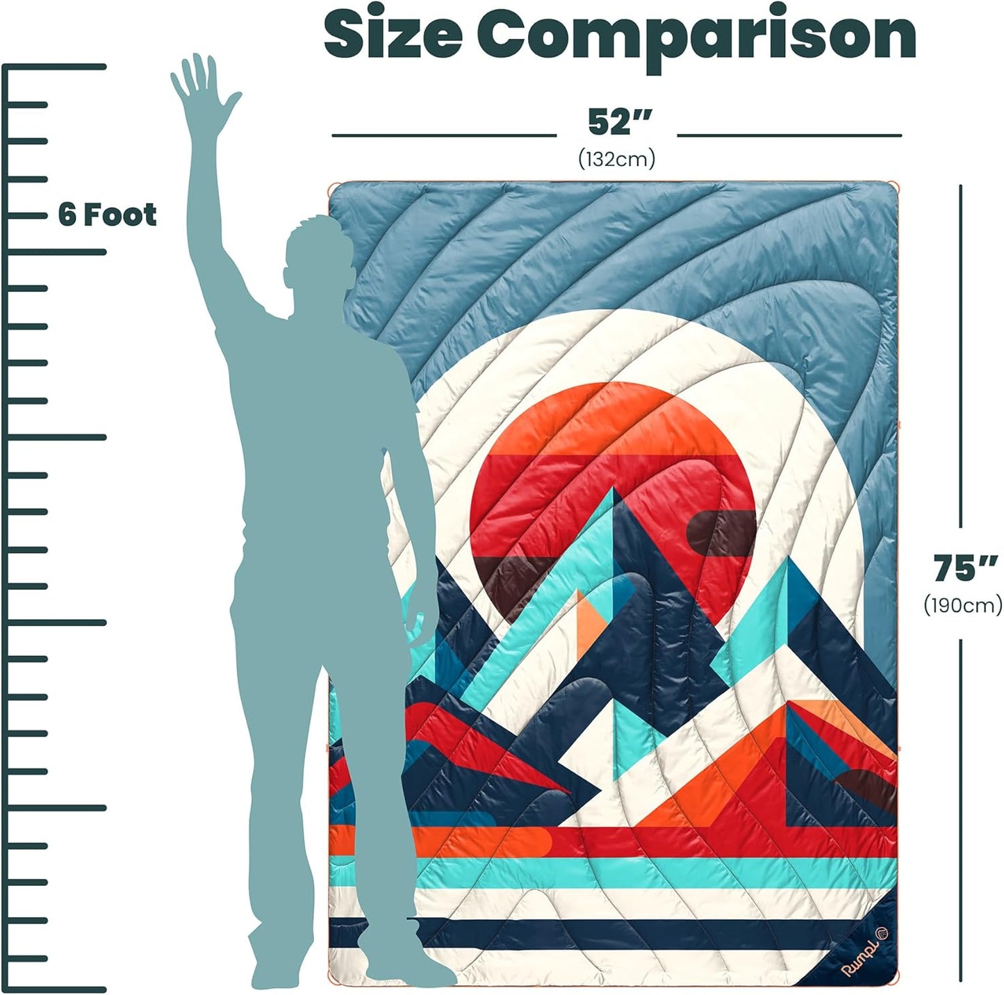 Rumpl Original Puffy Blanket - Warm, Water-Resistant Camping Blanket with 100% Recycled Synthetic Insulation, 52"x75", Original Puffy V2, Radiant Peak Eclipse