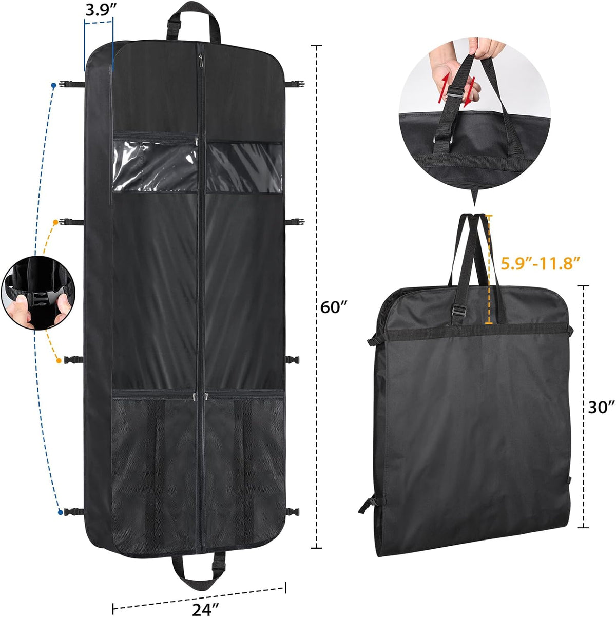 Zilink Luxury Storage 60" Garment Bag for Long Dress, Coat, Fur, Mink and Choir Robe 3.9" Gusset Cover Heavy Duty, Breathable, Hanging, Foldable Travel and Wardrobe Clothes Protector