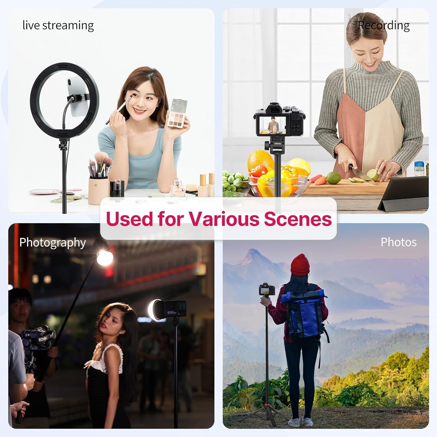 VIJIM MT-79 Extendable Photography Light Stand, 81" Portable Adjustable Light Tripod with 1/4" Screw, 360° Ball Head Camera Phone Tripod for Continute Output Lighting, Webcams, Cameras,for Pocket3