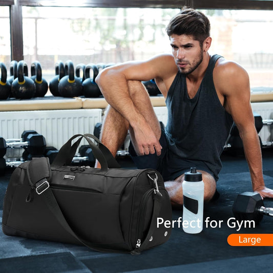 TOPDesign Gym Bag for Women & Men, Unisex Duffel Bag with Shoe Compartment & Wet Pocket for Travel Sports Gym (L Black)