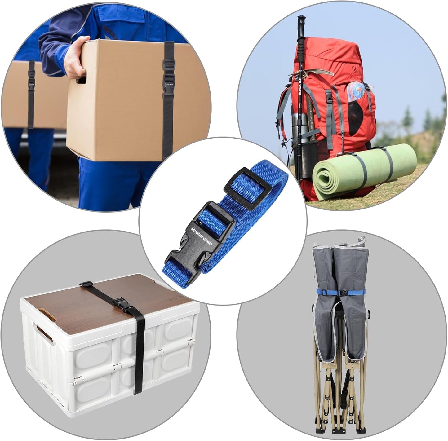 Buckle Straps with Clips, Adjustable Nylon Straps with Buckle, Packing Strap, Blue 4 Pack (4’x0.75)