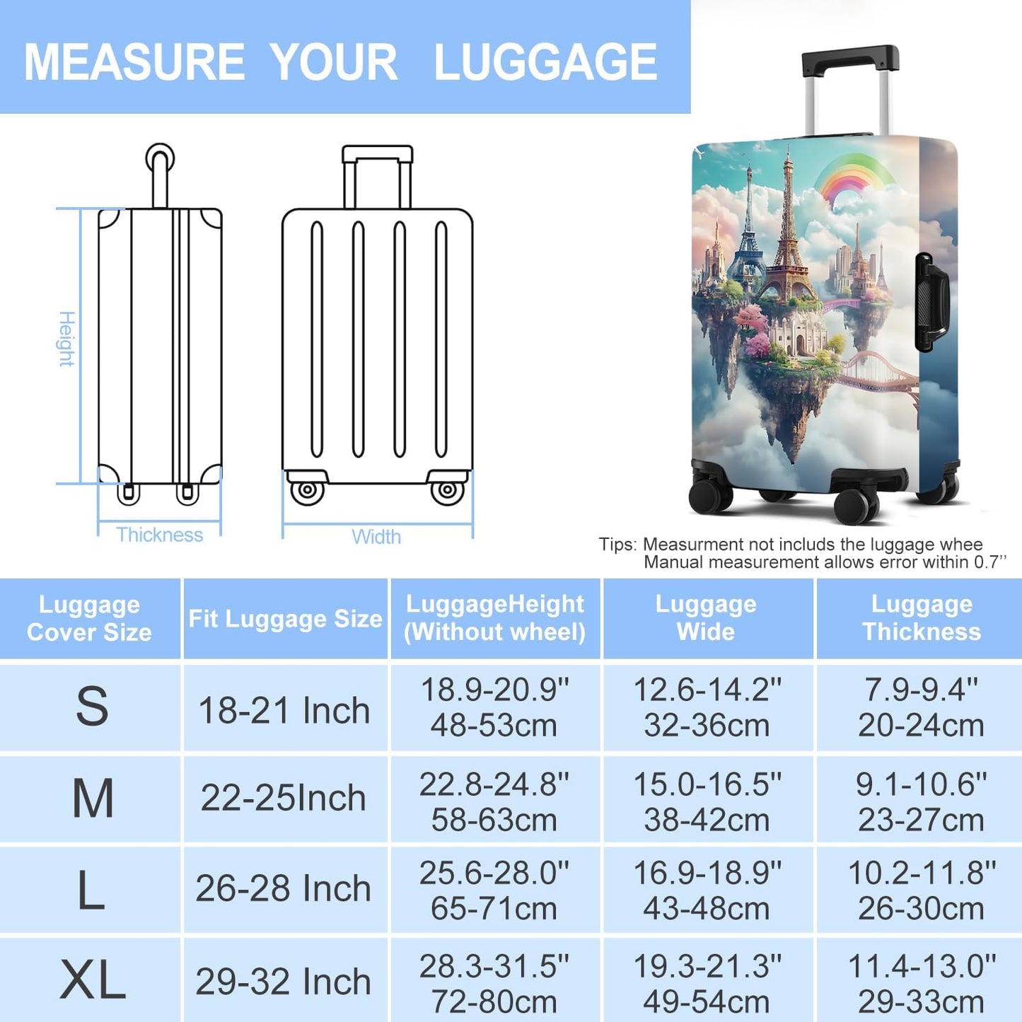 Iron tower Luggage Cover Washable Suitcase Protector Anti-Scratch,Stretchable Fit for 20-34Inch Luggage Durable Travel Bag Cover with Zipper Closure L(28-30inch suitcase)
