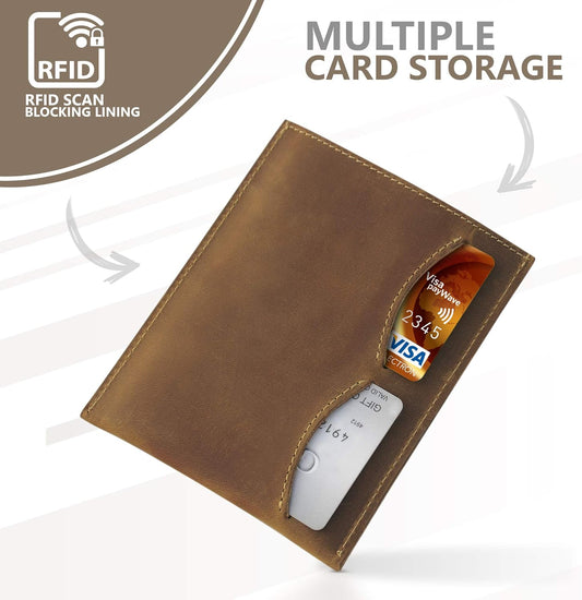 WANDERINGS Leather Passport Holder - Ideal for Travel - Handmade Genuine Leather Wallet with Passport Pocket and Card Slots - RFID Blocking for Security Against Data Theft