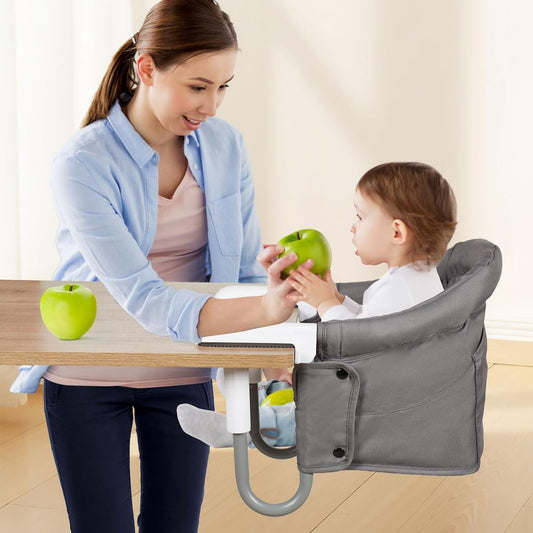 Hook On High Chair Portable & Foldable for Babies 6-36 Months Attach to Fast Table Clip On High Chair with Travel Bag - Compact Baby Feeding Seat for Home Dining & Travel (Grey)