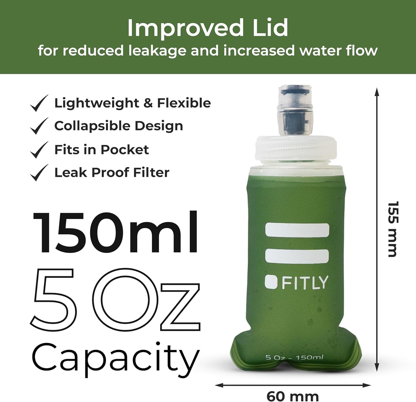 FITLY Soft Flask - Shrink As You Drink Soft Water Bottle for Hydration Pack - Folding Water Bottle Ideal for Running, Hiking, Cycling, Climbing & Rigorous Activity