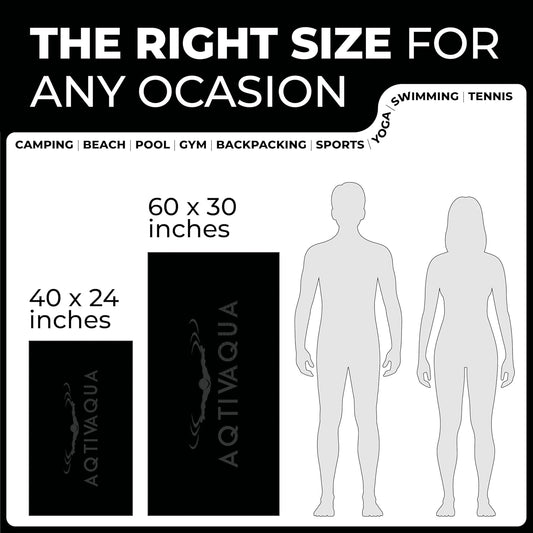 AqtivAqua Quick Dry Towel - Lightweight Microfiber Travel Towel w/Bag - Fast Drying Towel Set for Camping, Beach, Pool, Gym, Backpacking, Sports, Yoga & Swim Use, Hiking (Black, M:24"x40")