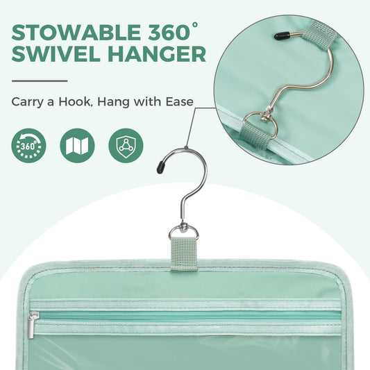 Toiletry Bag For women,Portable Hanging Organizer,4 Leakproof Compartment for full-sized Conditioner, Brushes Set, Makeup Accessories,Visible and easy to access.M-mint