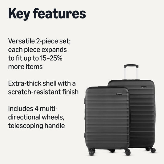 Amazon Basics 2-Piece Set (21", 30"), Hardshell Suitcases With Wheels, Expandable For Up to 25% More Space, With Scratch-Resistant Surface, Four Multi-directional Wheels, Black